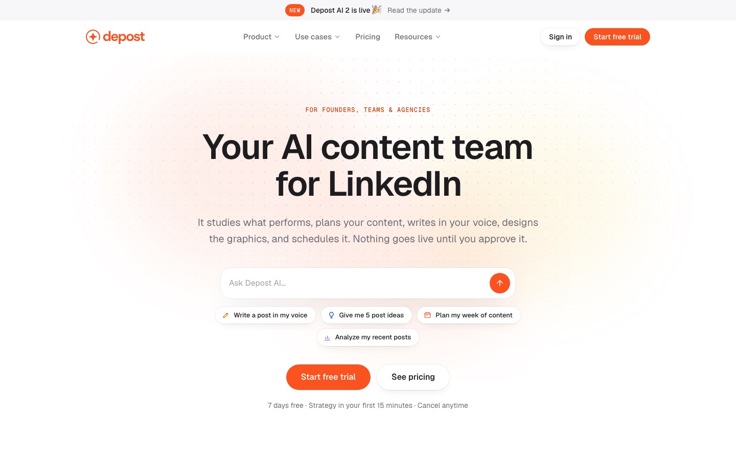 Depost AI homepage