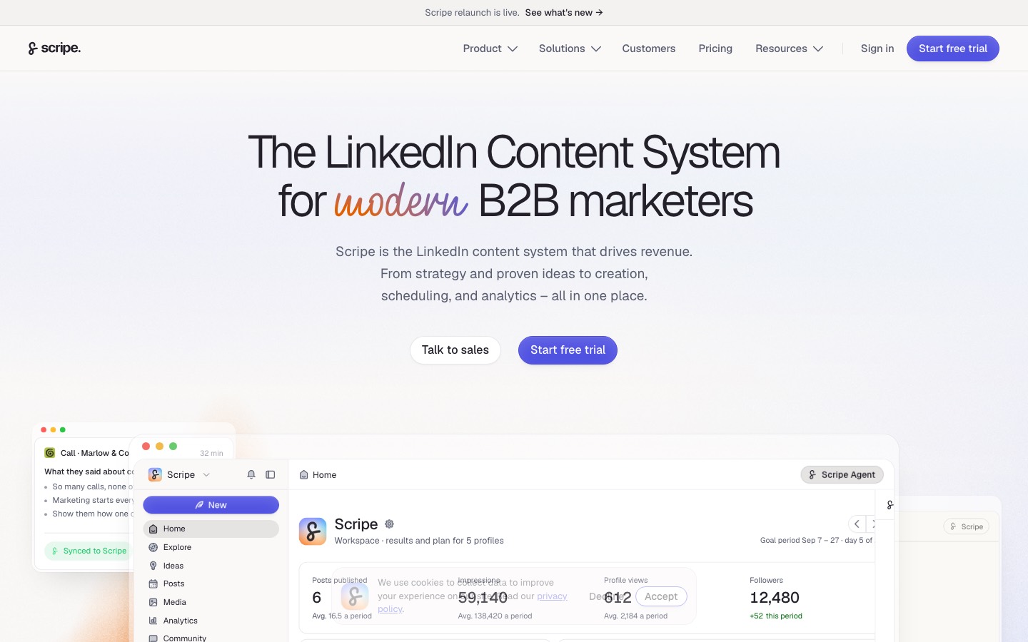 Scripe homepage